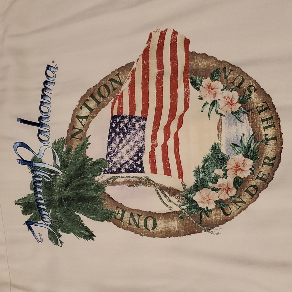 Tommy Bahama Mens Short Sleeve Shirt, 100% Silk, Cream, American Flag Design, XL